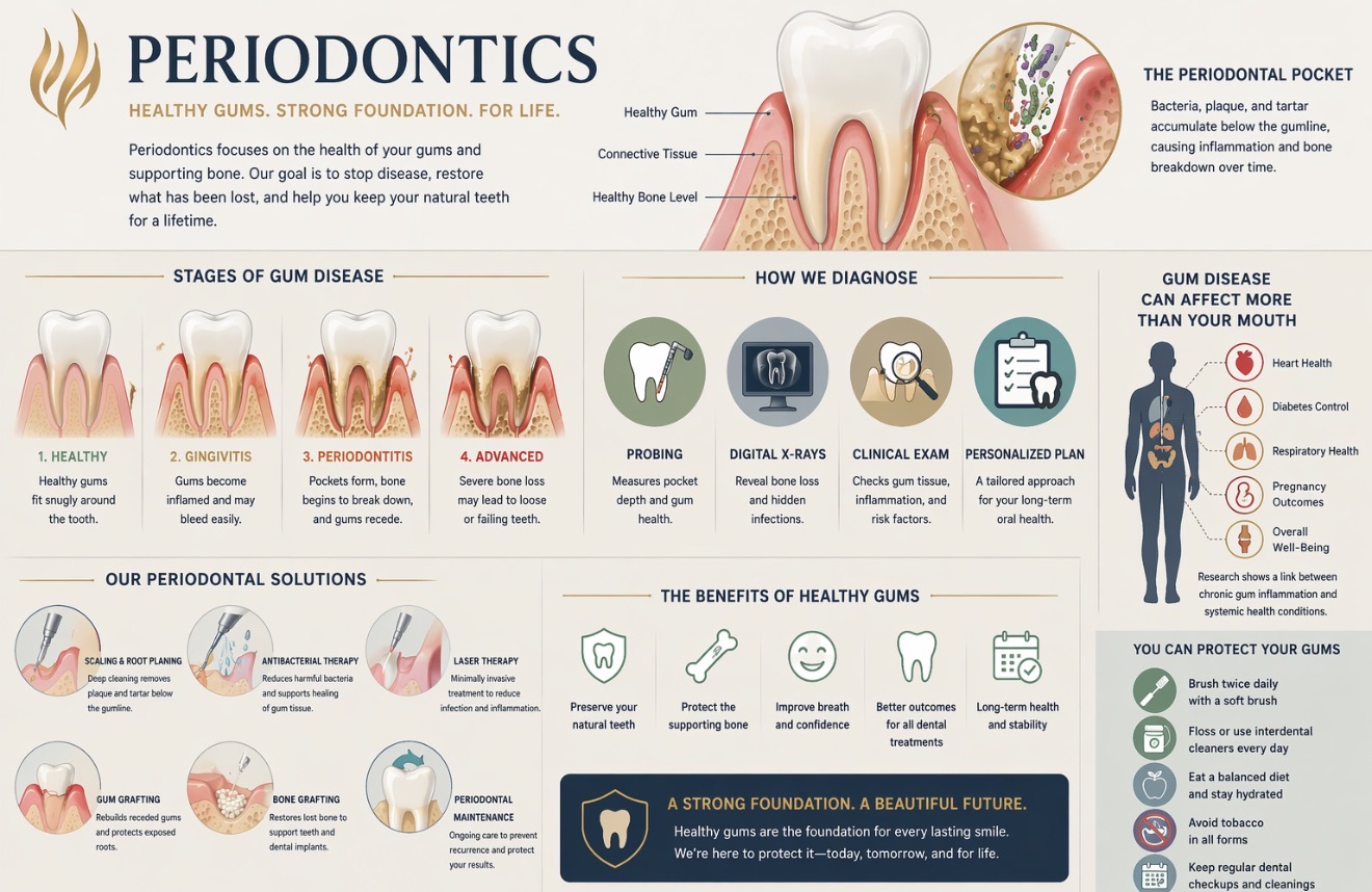 Periodontics diagnostic collage showing gum disease evaluation and treatment planning